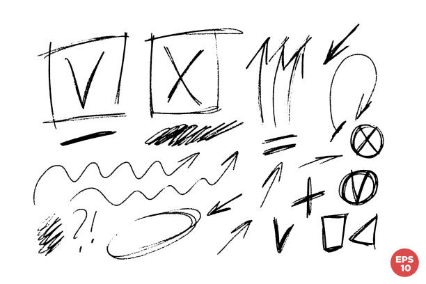 istock Hand drawn vector signs, marks, lines, crosses and checkboxes. Sings ans symbols set. Grungy marks collection. Elements for design. 1471899279