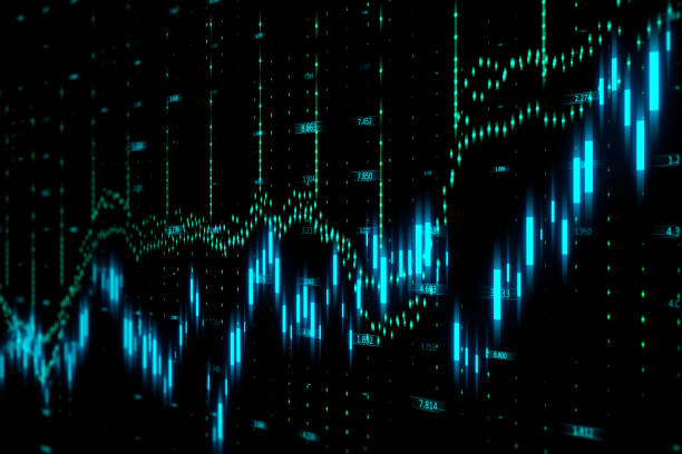 istock Financial and strategic busines analysis concept with digital stats data indicators and stock market growing candlestick on dark technological background. 3D rendering 1471902244
