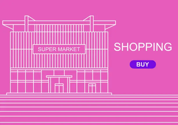 Vector illustration of Shopping mall building vector set