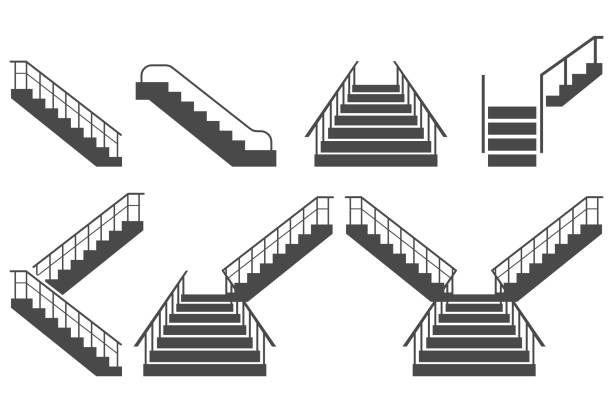 illustrazioni stock, clip art, cartoni animati e icone di tendenza di set vettoriale scala - scalinata