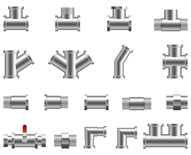 스테인레스 스틸 금속 파이프 벡터 세트 - pipe pvc drain sewer stock illustrations
