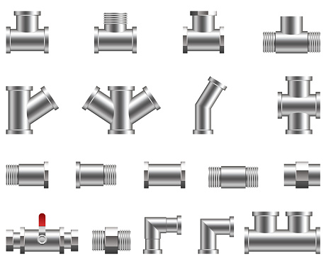 Stainless steel metallic pipes vector set