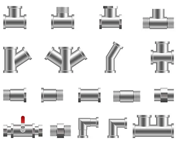Vector illustration of Stainless steel metallic pipes vector set