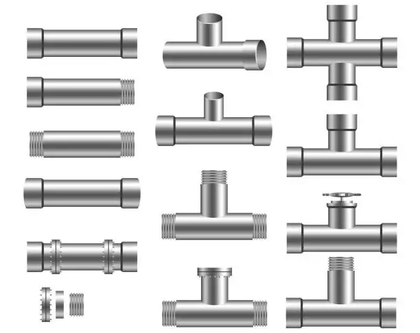 Vector illustration of Water tube pipelines with valves vector set