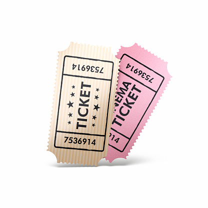 3d render Two Cinema Ticket, Soft Beige Pink Color (Object & Shadow Clipping Path)