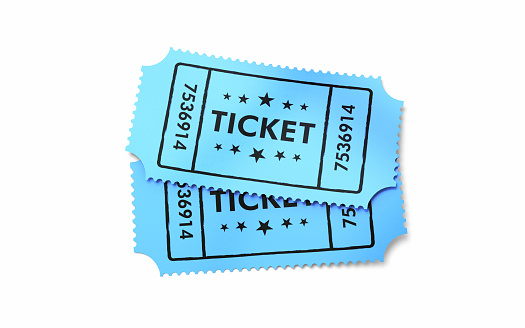3d render Two Cinema Ticket, Blue Color (Object & Shadow Clipping Path)