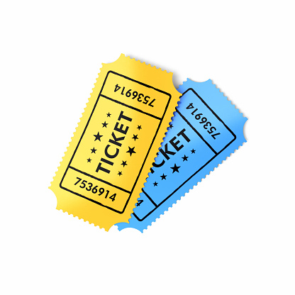 3d render Two Cinema Ticket, Blue Yellow Color (Object & Shadow Clipping Path)