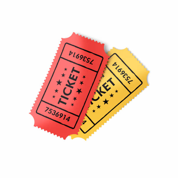due cinema red yellow ticket isolato object & shadow clipping path - ticket ticket stub red movie ticket foto e immagini stock