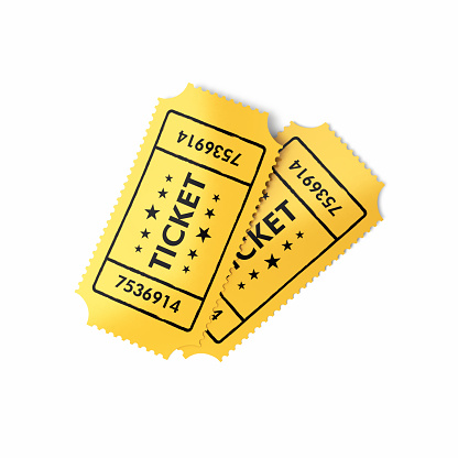 3d render Two Cinema Ticket, Yellow Color (Object & Shadow Clipping Path)
