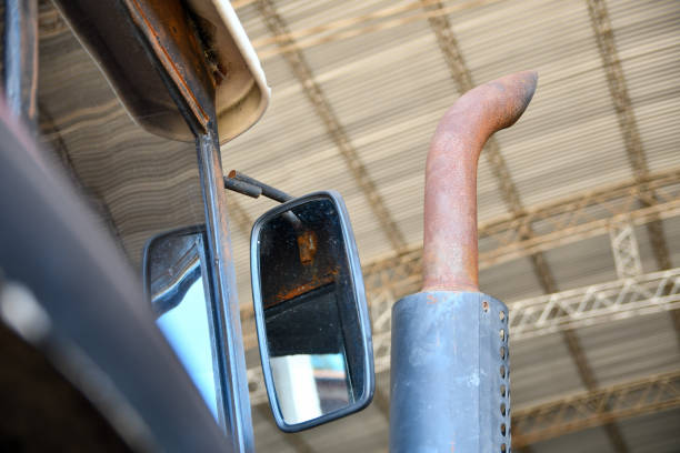 Exhaust Pipe and Mirror of a Tractor