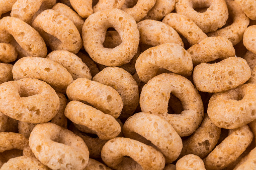 Close Up of Toasted Oats Cereal. Oats have been shown to lower cholesterol.