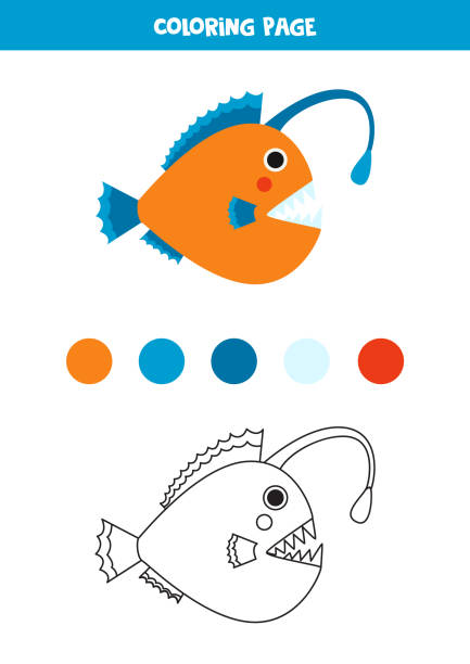 Color Cute Angler Fish Worksheet For Kids Stock Illustration - Download  Image Now - Activity, Anglerfish, Animal - iStock