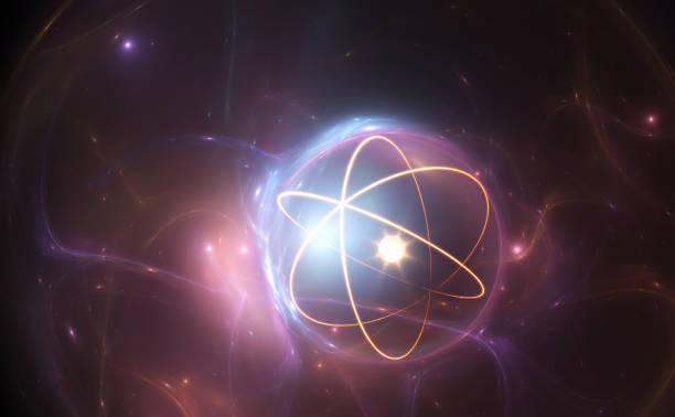 Atom nuclear model on energetic background Atom nuclear model on energetic background, 3D illustration nucleus stock pictures, royalty-free photos & images