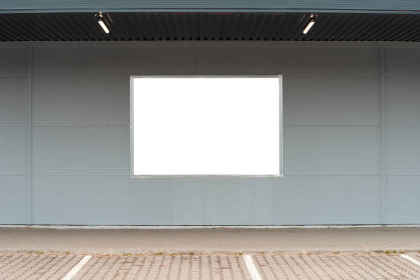 istock Blank white mockup advertising billboard on supermarket exterior wall 1471916908