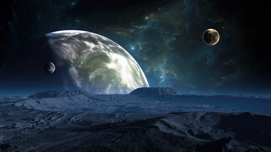 New Exoplanet or Extrasolar planet with atmosphere and moon