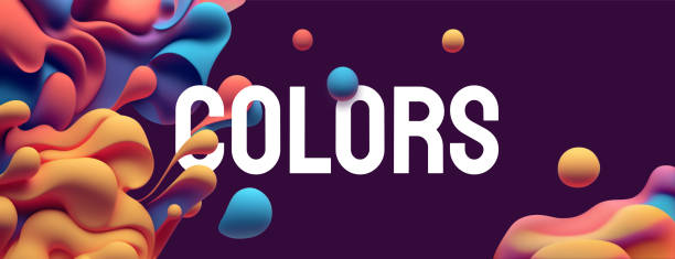 colors, white word on multicolored splashes and drops of paint, 3d rendering