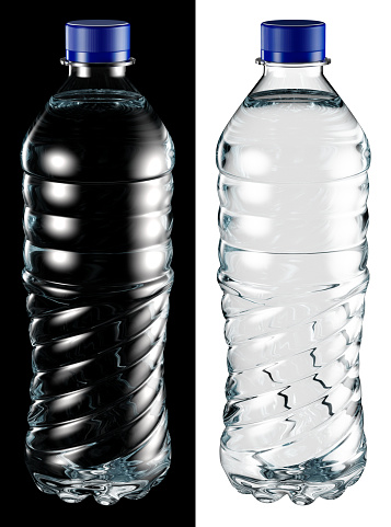 3D Plastic Water Bottle Isolated On Black and White Background With Clipping Path