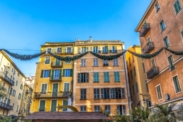 Christmas Decorations Square Outside Saint Marie and Saint Reparte de Nice Catholic Cathedral Church Cote d'Azur Nice France Church Built in 1600s