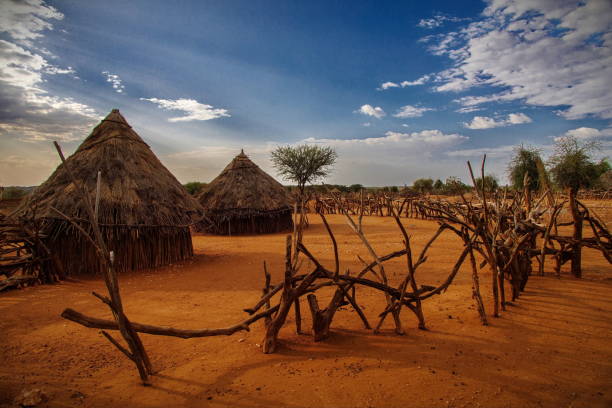 traditional houses of hamar village in omo valley, south ethiopia - africa south africa african culture plain imagens e fotografias de stock