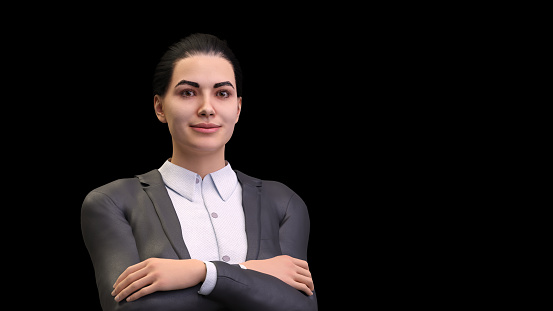 Front view medium shot 3d model and rendering realistic business woman include alpha path JPG format.