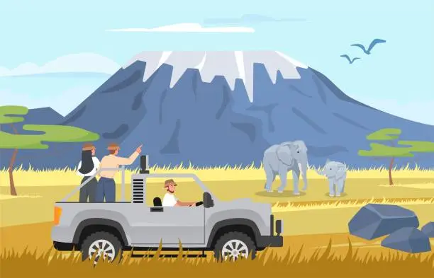 Vector illustration of People on safari