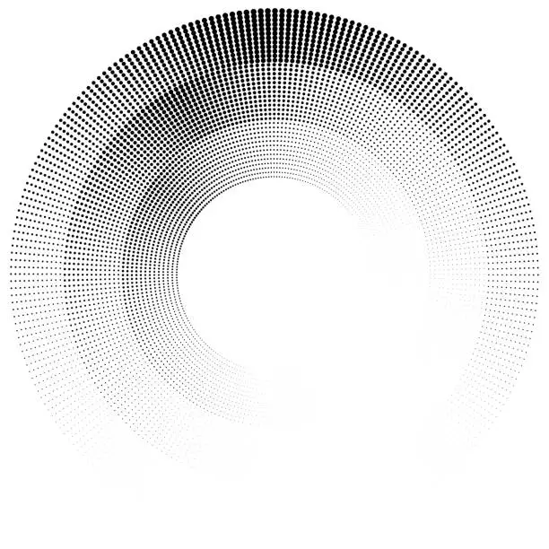 Vector illustration of Halftone wheel of dots, angular size gradient. Three layers.
