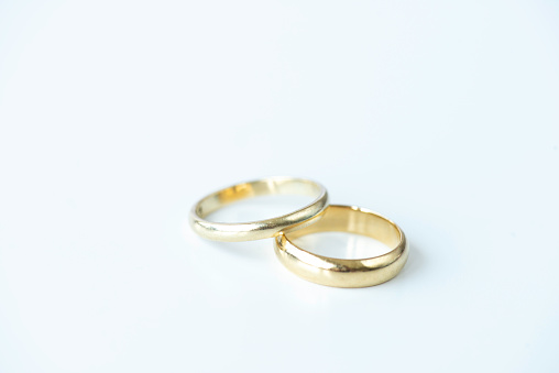 Wedding rings against white background.