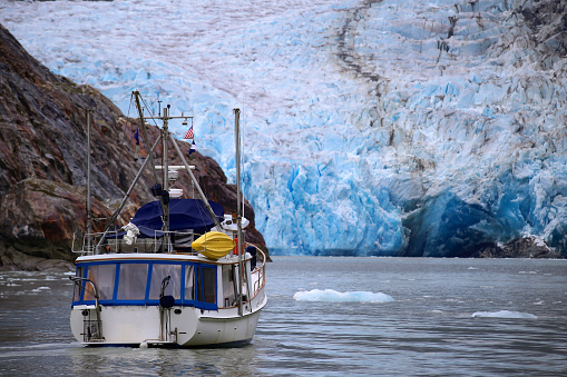 Cruising past glacier and icebergs in Southeast Alaska