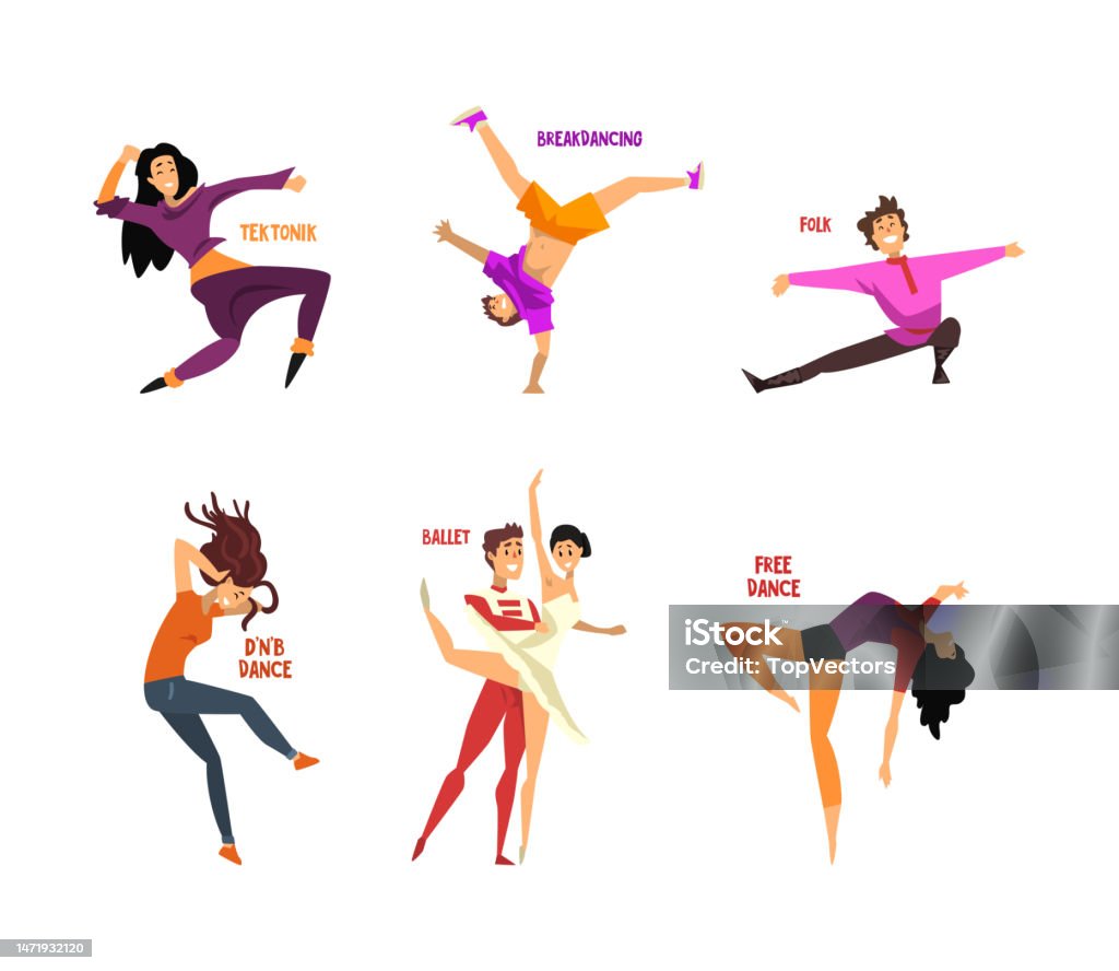 Filming Dancer Graphics Professional Dancer People Dancing Performing On Stage Vector Set Stock ...