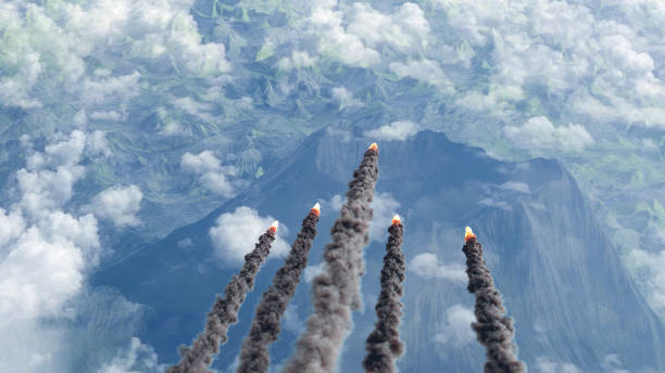 istock Meteors asteroids or rockets burning over cloudsAerial view 1471933024