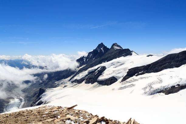 Mountain Grossglockner and glacier Pasterze panorama in Glockner Group, Austria