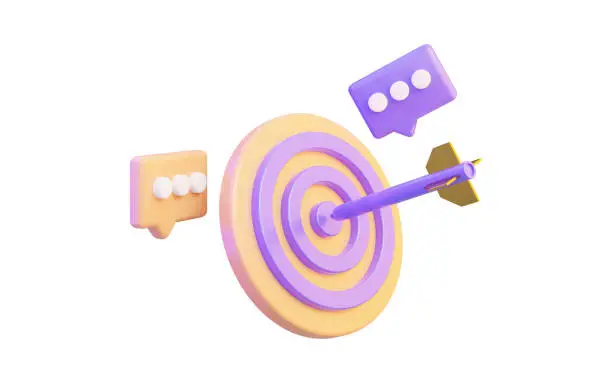 Photo of bullseye arrow icon with message chat on white background 3d render concept for achievement goal
