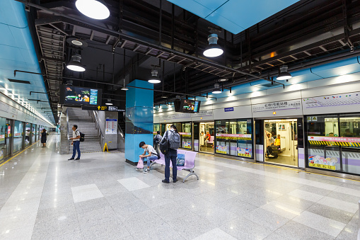 Shanghai, China - September 28, 2019: Shanghai Metro Hongqiao Airport Terminal 1 MRT Station in China.