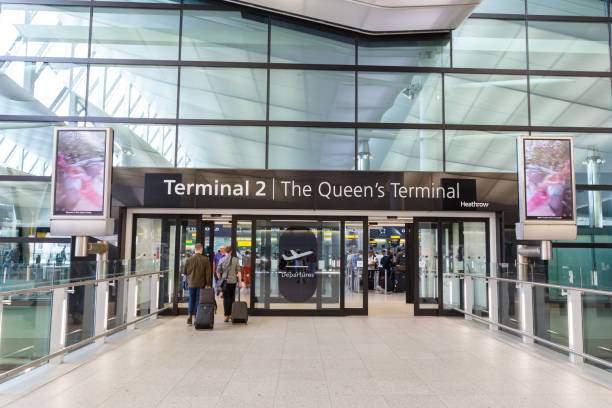 London Heathrow LHR Airport Terminal 2 in the United Kingdom London, United Kingdom - August 1, 2018: Terminal 2 of London Heathrow Airport (LHR) in the United Kingdom. heathrow airport stock pictures, royalty-free photos & images