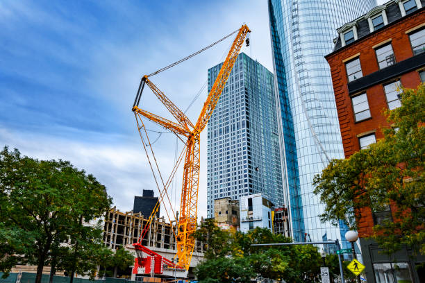 istock Crane in front of skyscrapers in downtown 1471936454