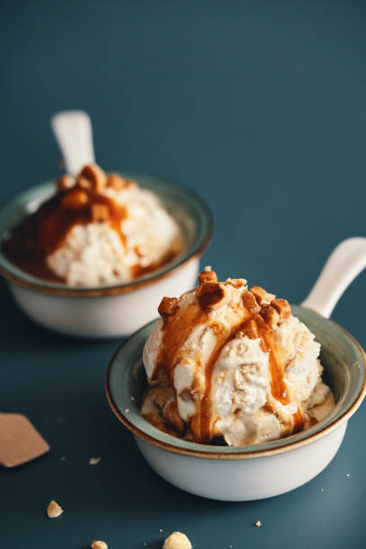 istock Vanilla Ice Cream with Caramel Topping 1471946392