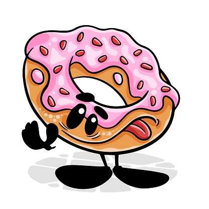 Donut. Funnny cartoon character. Vector isolated background