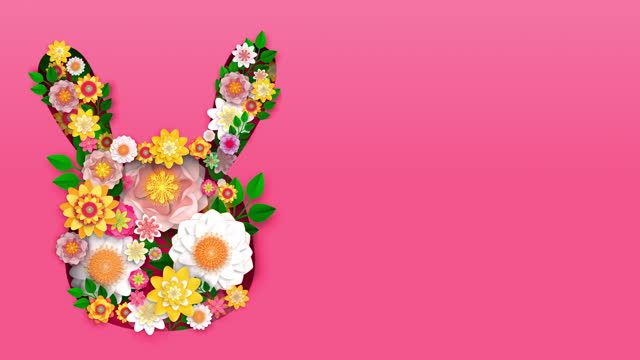 Background of a fluffy Easter bunny decorated with colourful flowers