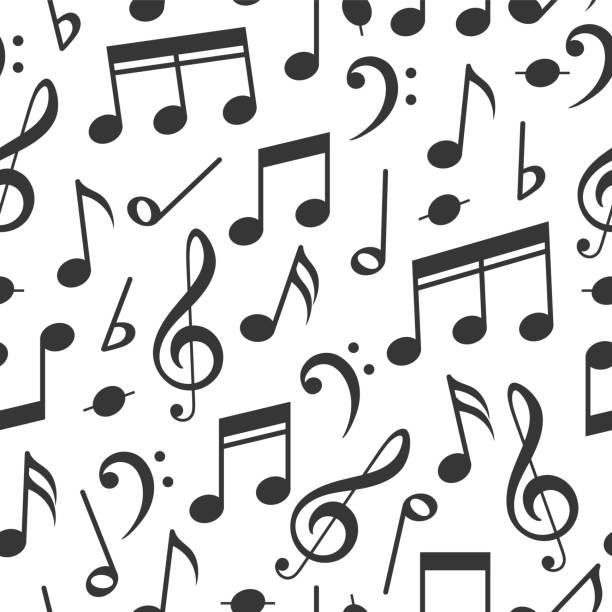 Music notes seamless pattern Music notes. Vector seamless pattern with black music notes. Musical background for textile, wallpaper, wrapping paper, web, music festival posters, jazz concert. Music illustration.Melody recording bass guitar wallpaper stock illustrations