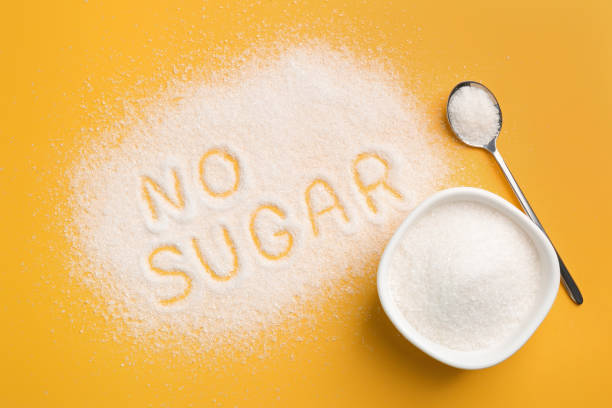 istock Flat lay composition with phrase No Sugar on yellow background 1471955885