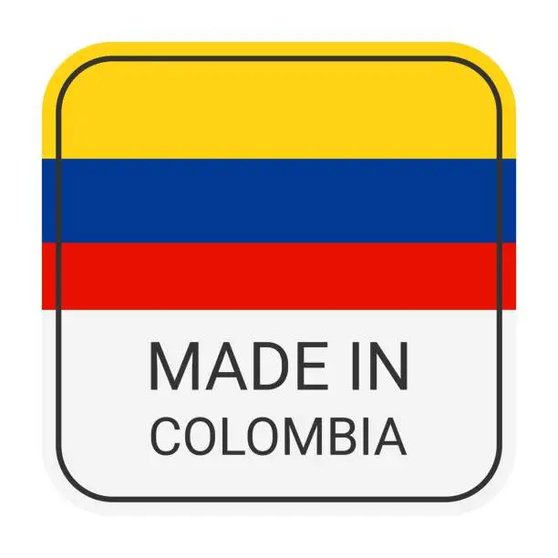 Vector illustration of Made in Colombia badge vector. Sticker with stars and national flag. Sign isolated on white background.
