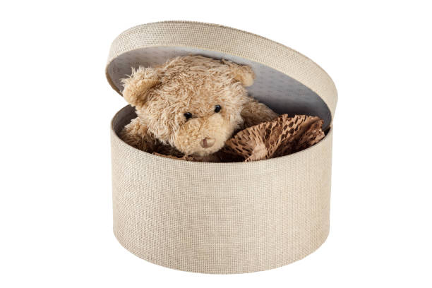istock Toy Teddy Bear in box isolated white background 1471962512