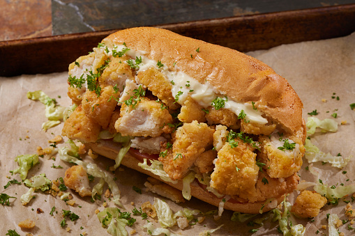 Crispy, Fried Chicken Po Boy with Lettuce, Tomato and Mayo