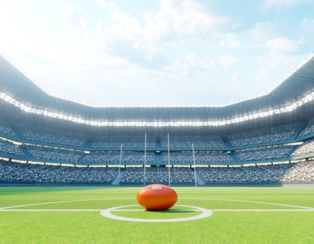 Aussie Rules Stadium and Ball stock photo