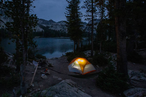 Tent camping in the Sawtooth Wilderness, Idaho stock photo