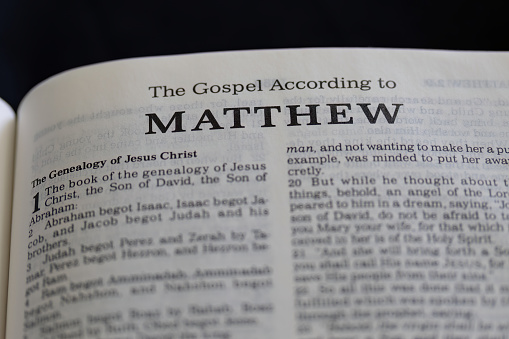 title page from the book of Matthew in the bible or torah for faith, christian, jew, jewish, hebrew, israelite, history, religion