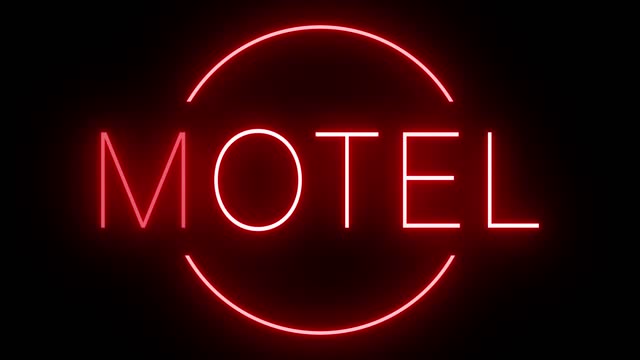 Glowing and blinking red retro neon sign for MOTEL