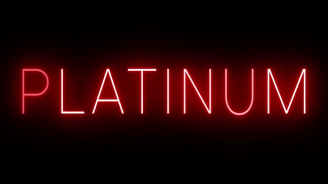 Glowing and blinking red retro neon sign for PLATINUM