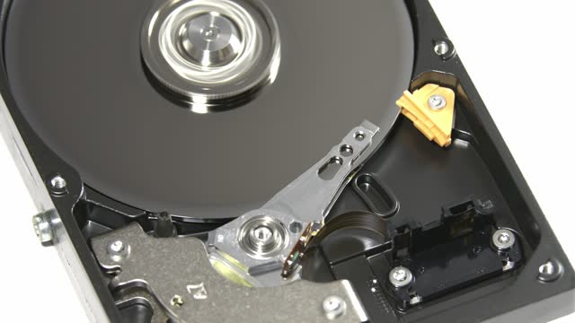 The disassembled hard drive works