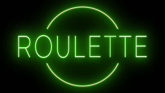 Glowing and blinking green retro neon sign for ROULETTE